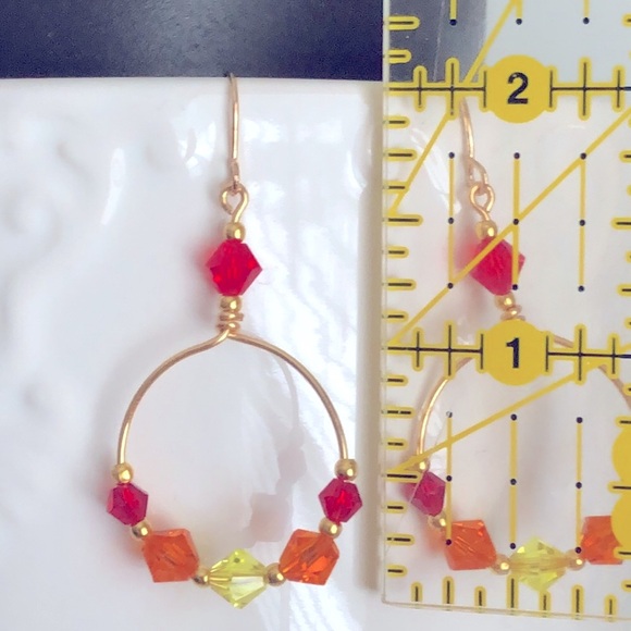 New Sparkling Glass Crystal Dangling Hoop Handmade Earrings Unique Artisan Gifts - Picture 6 of 6